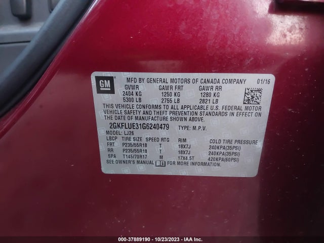 GMC Terrain Slt 2016 2GKFLUE31G6240479 Image 9
