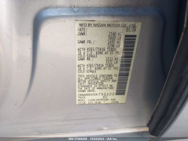 1N6AD0EV2EN751122 Nissan Frontier Pro-4x