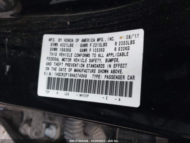 1HGCR2F19HA274948 Honda Accord Sedan Sport Se