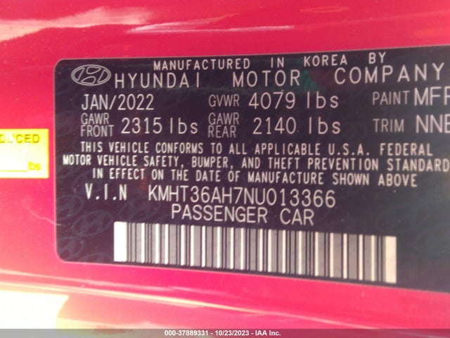 Hyundai VELOSTER N 2022 KMHT36AH7NU013366 Image 9