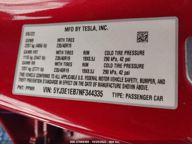 2022 TESLA MODEL 3 5YJ3E1EB7NF344335 Photo 8