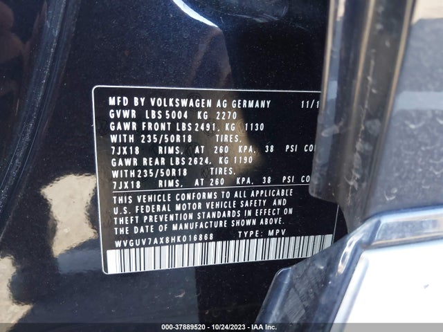 2017 VOLKSWAGEN TIGUAN 2.0T SPORT VIN: WVGUV7AX8HK016868