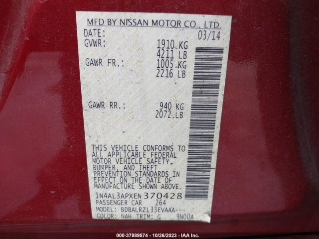 Nissan Altima 2.5 S 2014 1N4AL3APXEN370428 Image 9
