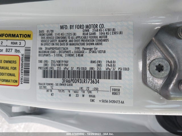 Ford Fusion Titanium 2020 3FA6P0D93LR173634 Image 9