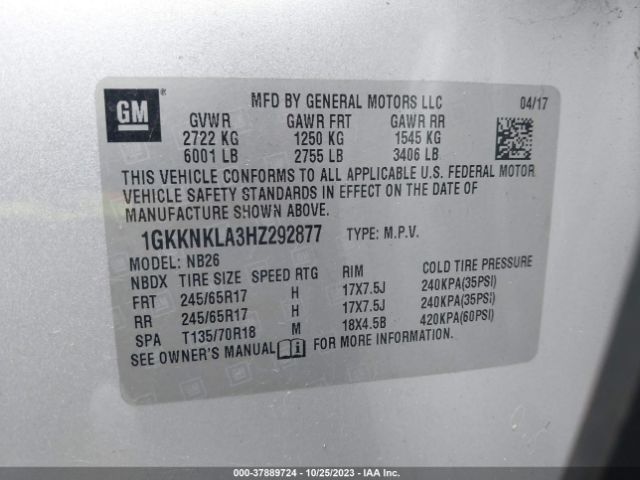 1GKKNKLA3HZ292877 GMC ACADIA SLE