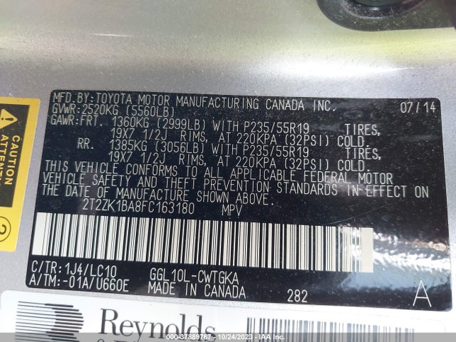 2T2ZK1BA8FC163180 Lexus RX 350