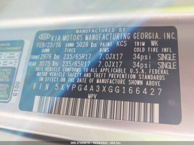 5XYPG4A3XGG166427 KIA SORENTO L