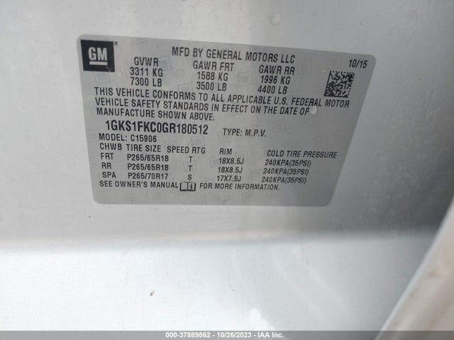 1GKS1FKC0GR180512 GMC Yukon Xl Sle