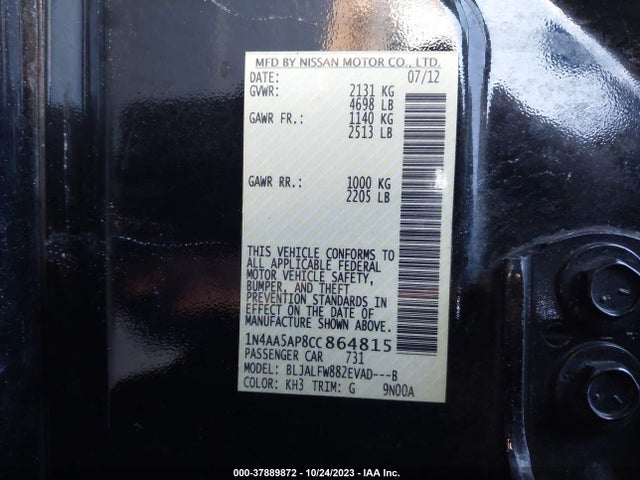 2012 NISSAN MAXIMA 3.5 SV VIN: 1N4AA5AP8CC864815