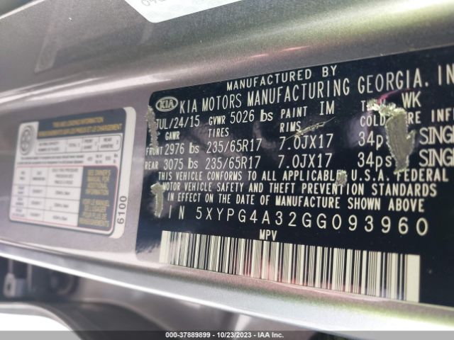 5XYPG4A32GG093960 KIA Sorento 2.4l Lx