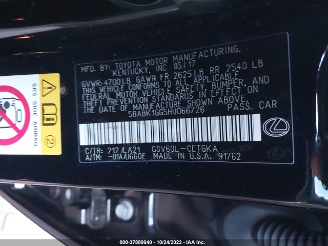 2017 LEXUS ES 350 VIN: 58ABK1GG5HU066726
