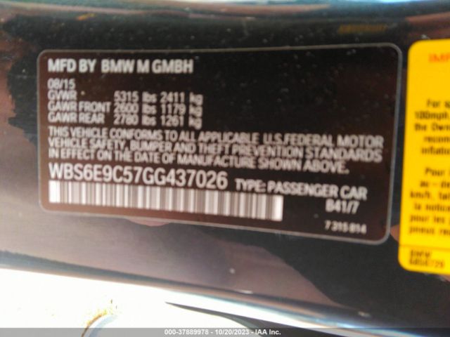 WBS6E9C57GG437026 BMW M6