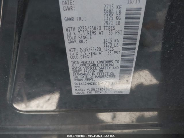 5N1AR2MM2EC642918 Nissan Pathfinder Platinum