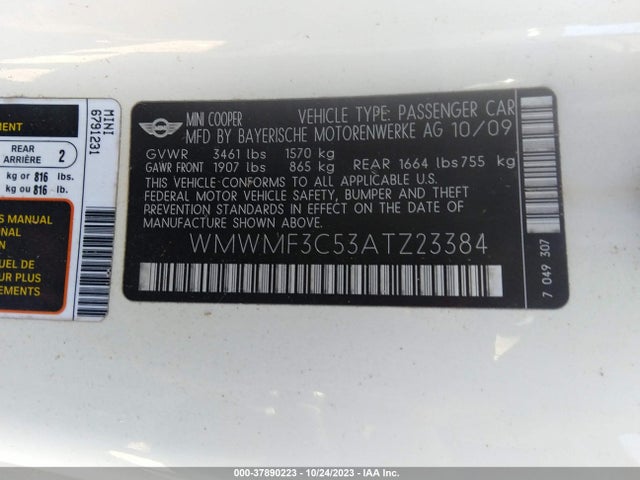 2010 MINI COOPER HARDTOP WMWMF3C53ATZ23384 Photo 8