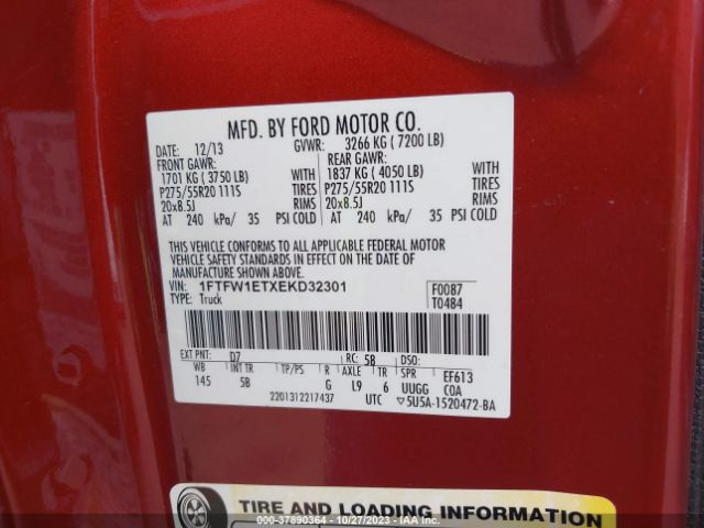 1FTFW1ETXEKD32301 Ford F-150 Xl/xlt/fx4/lariat