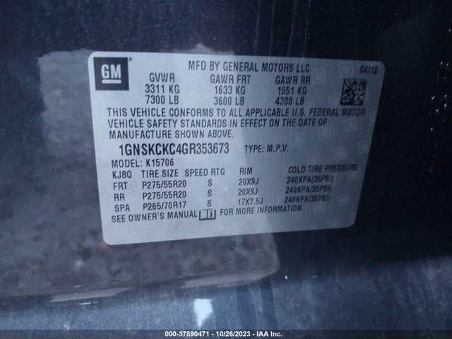 Chevrolet Tahoe Ltz 2016 1GNSKCKC4GR353673 Image 9