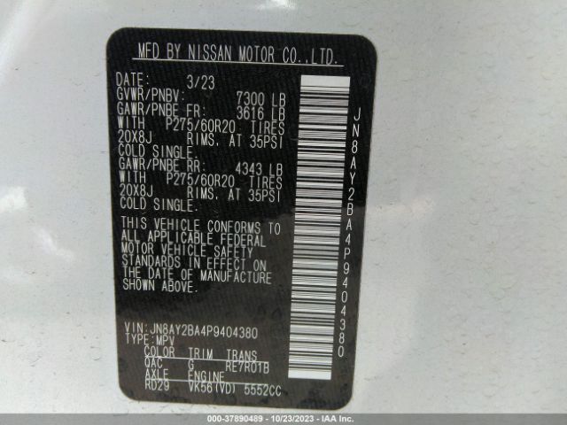 JN8AY2BA4P9404380 Nissan Armada Sl