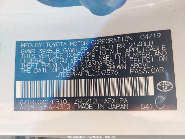 Toyota COROLLA LE 2020 JTDEPRAE7LJ037576 Image 9