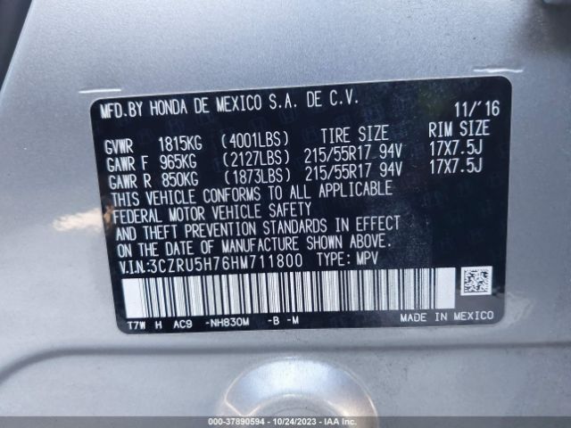 3CZRU5H76HM711800 Honda Hr-v Ex-l