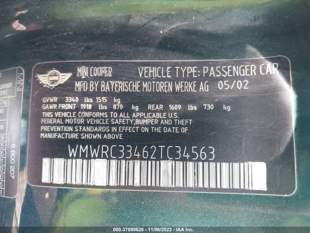 2002 MINI COOPER HARDTOP WMWRC33462TC34563 Photo 8