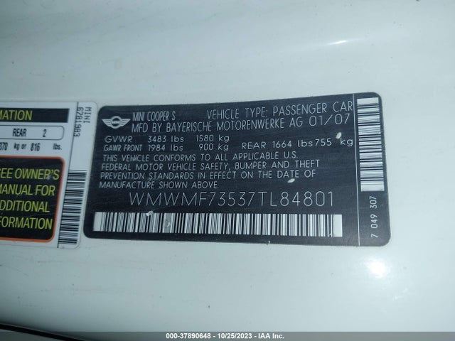 2007 MINI COOPER S WMWMF73537TL84801 Photo 8