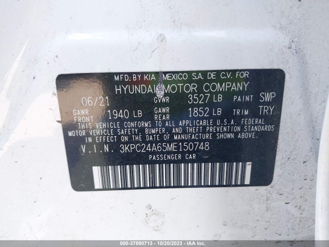 2021 HYUNDAI ACCENT SE VIN: 3KPC24A65ME150748