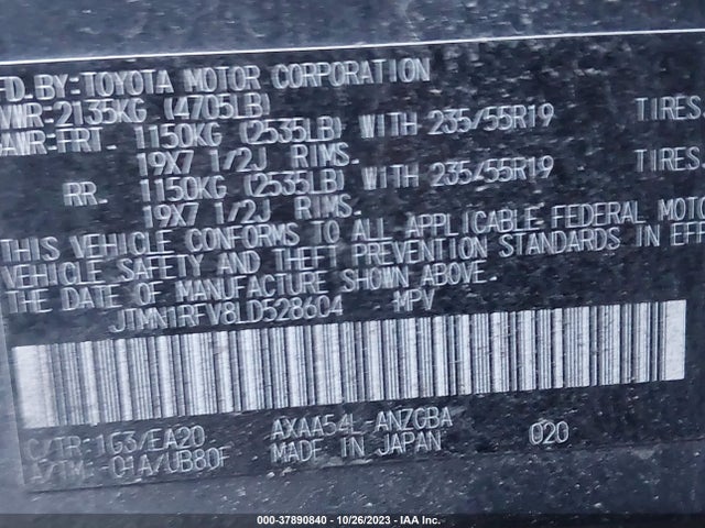 Toyota Rav4 Limited 2020 JTMN1RFV8LD528604 Image 9