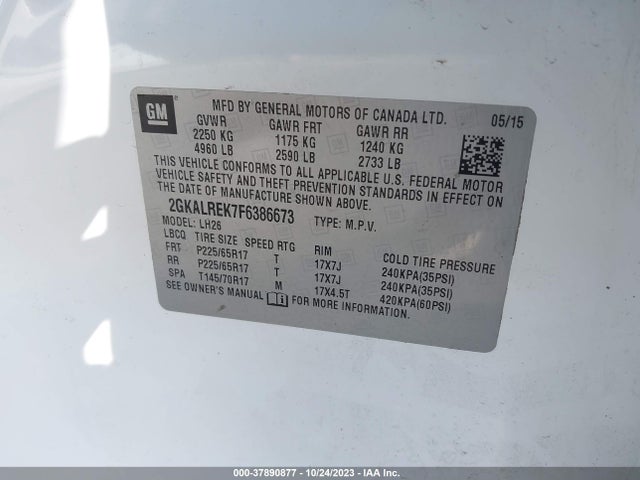 2015 GMC TERRAIN SLE-2 VIN: 2GKALREK7F6386673