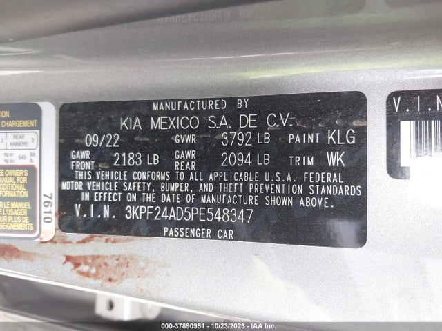 2023 KIA FORTE LXS VIN: 3KPF24AD5PE548347