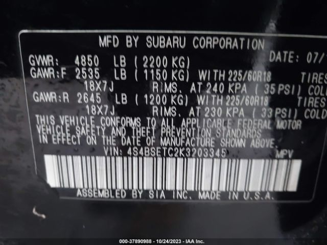 2019 SUBARU OUTBACK 4S4BSETC2K3203345 Photo 8