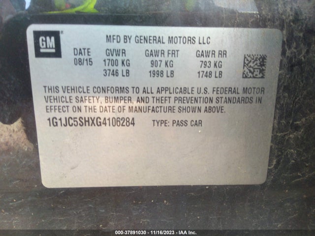 Chevrolet SONIC LT 2016 1G1JC5SHXG4106284 Image 9