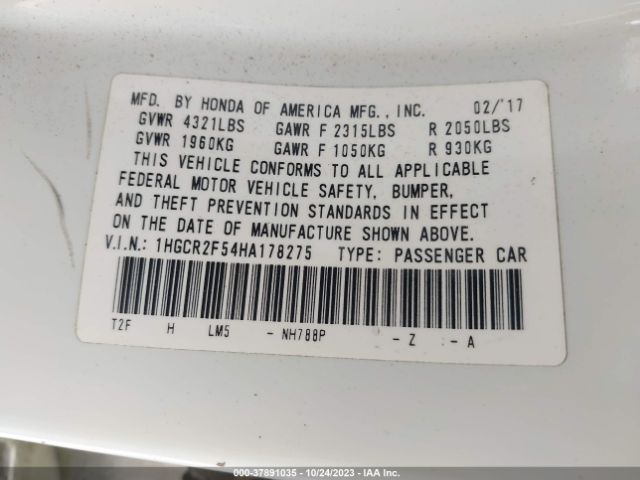 1HGCR2F54HA178275 Honda Accord Sedan Sport