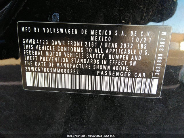 3VWC57BU9MM088232 Volkswagen Jetta 1.4t R-line/1.4t S/1.4t Se