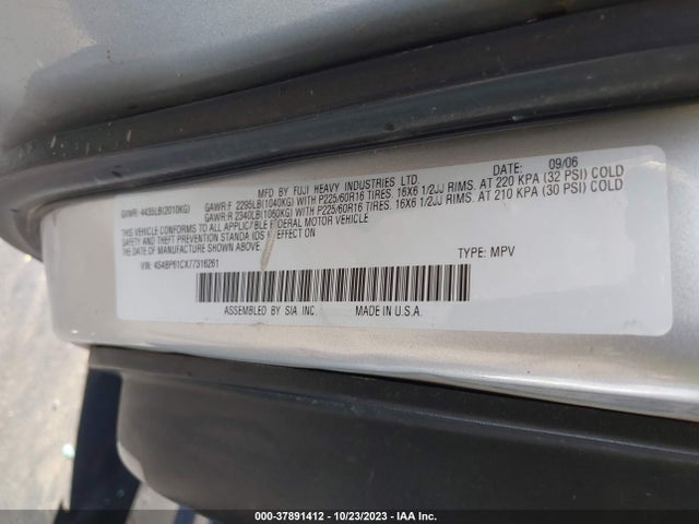 2007 SUBARU LEGACY WAGON OUTBACK BASIC VIN: 4S4BP61CX77316261