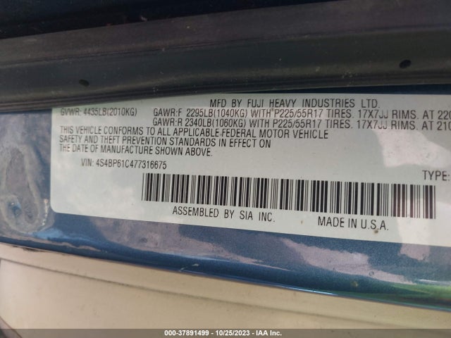 2007 SUBARU OUTBACK 2.5I VIN: 4S4BP61C477316675