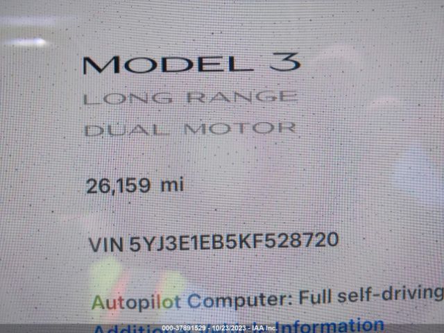 5YJ3E1EB5KF528720 Tesla Model 3 Long Range/performance