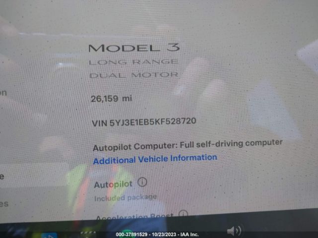 5YJ3E1EB5KF528720 Tesla Model 3 Long Range/performance