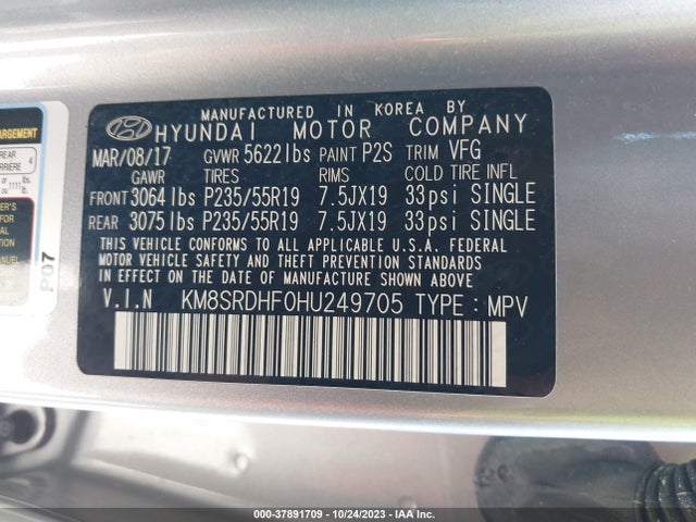 Hyundai Santa Fe Limited Ultimate 2017 KM8SRDHF0HU249705 Image 9