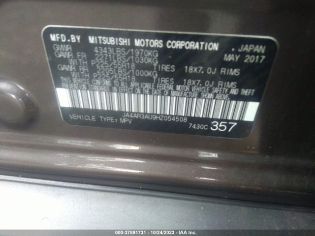 JA4AR3AU9HZ054508 Mitsubishi Outlander Sport 2.0