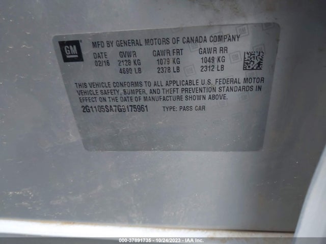 Chevrolet IMPALA 1LT 2016 2G1105SA7G9175961 Image 9