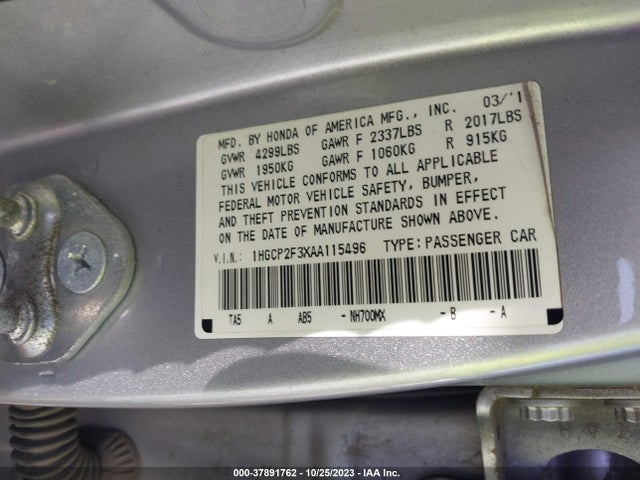 2010 HONDA ACCORD SDN LX VIN: 1HGCP2F3XAA115496