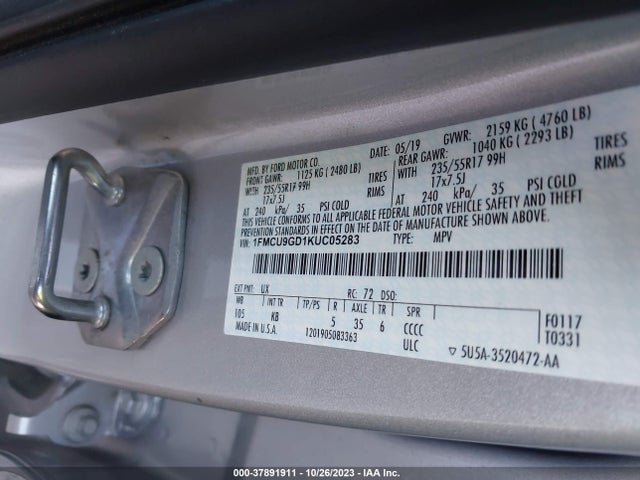 Ford ESCAPE SE 2019 1FMCU9GD1KUC05283 Image 9