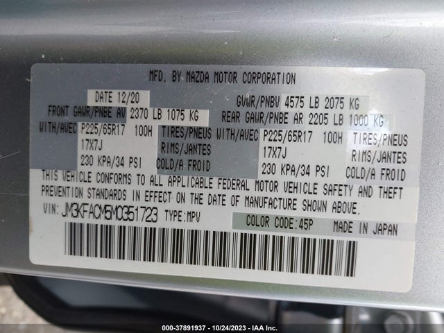2021 MAZDA CX-5 TOURING VIN: JM3KFACM5M0351723