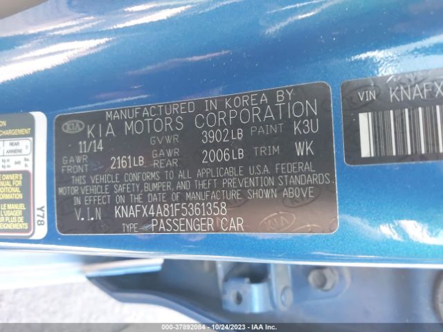 KNAFX4A81F5361358 KIA FORTE EX