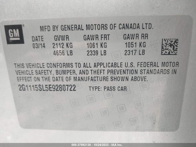 Chevrolet IMPALA LT 2014 2G1115SL5E9280722 Image 9
