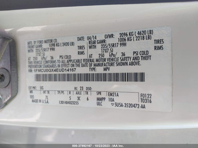 2014 FORD ESCAPE SE VIN: 1FMCU0GX4EUD14167