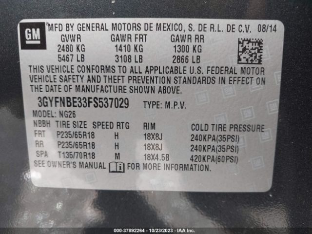 3GYFNBE33FS537029 Cadillac Srx Luxury Collection