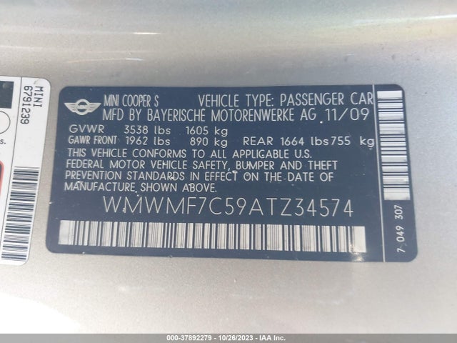 2010 MINI COOPER HARDTOP WMWMF7C59ATZ34574 Photo 8