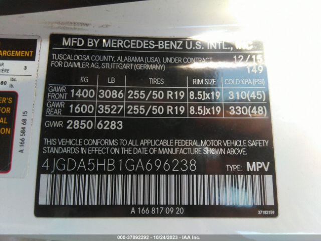 4JGDA5HB1GA696238 Mercedes-Benz Gle Gle 350