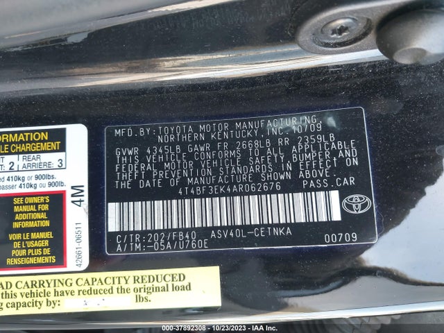 2010 TOYOTA CAMRY VIN: 4T4BF3EK4AR062676